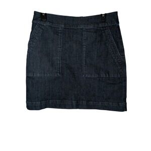 Dark Wash Denim Mini Skirt Utility Patch Pocket Back Zip Indigo Blue‎ A-Line